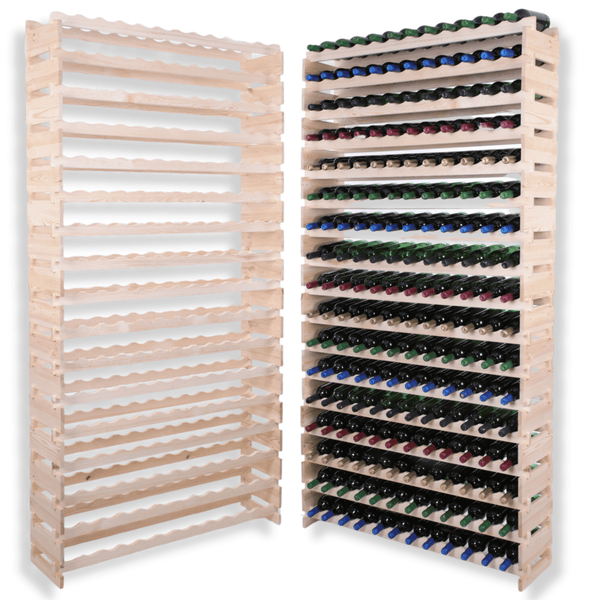 Weinregal VINOTECA FLEX PRO HxBxT 233x123x28cm 204 Flaschen auf 17 Ebenen Massives Kiefernholz Natur unbehandelt