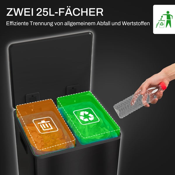 HOMCOM Mülleimer 2 x 25L Treteimer Kosmetikeimer Abfalleimer mit Deckel und Fußpedal, Müllbehälter mit Inneneimer, für Wohnzimmer, Büro, Edelstahl, 47,7 x 37,5 x 56 cm