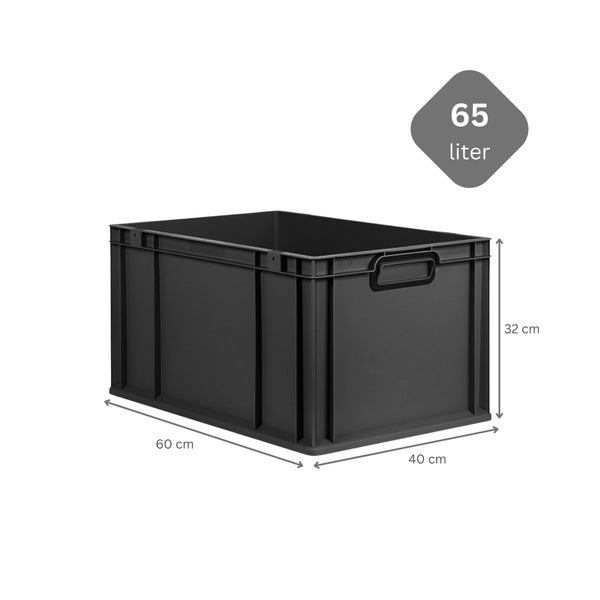 Eurobox NextGen Color, HxBxT 32x40x60cm, 65 Liter, Griffe schwarz geschlossen, Verstärkter Boden, Schwarz, Eurobehälter, Transportbox, Transportbehälter, Stapelbehälter