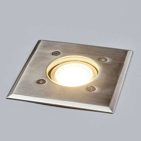 Lindby Bodeneinbaustrahler Insa (wasserdicht (Modern) in Alu aus Edelstahl (1 flammig, GU10) - Bodeneinbauleuchte außen