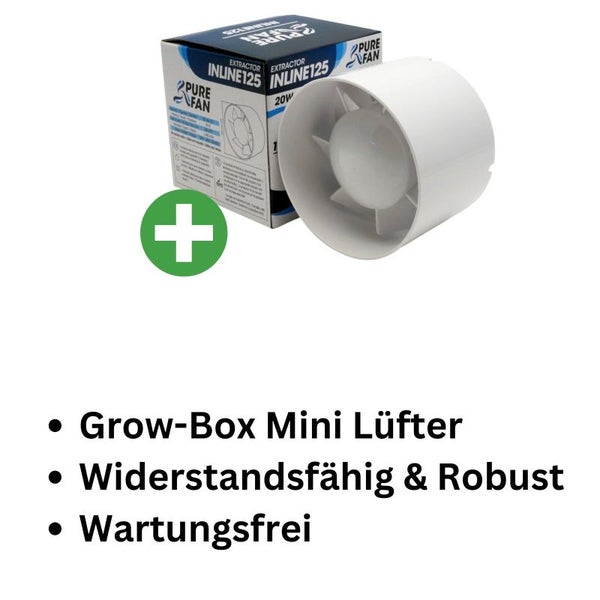 Mini Rohrlüfter 125 mm – 190 m³/h, Effizienter Zuluft- und Abluftventilator für Küche, Bad, Büro, Cool Tubes & Grow-Systeme