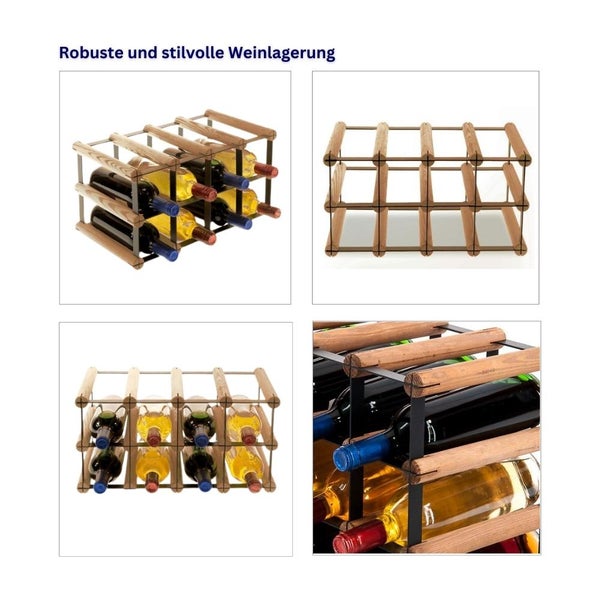 PROREGAL Modulares Weinregal Vinotega Mod Metal HxBxT 22,5 x 42,5 x 24,5 cm 4 x 2 Flaschen Massives Kiefernholz Braun Geölt