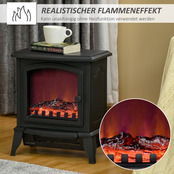 HOMCOM Elektrokamin, Standkamin mit LED-Flammeneffekt, 2000W Kaminofen mit Überhitzungsschutz für Wohnzimmer, Schlafzimmer, Metall, Schwarz