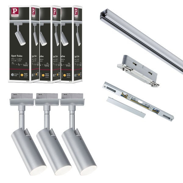 URail LED Schienenspot Tubo Starterset 3x237lm 3x4,5W 3000K 230V Chrom matt