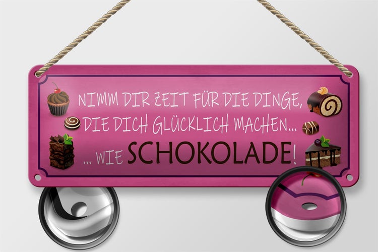 Blechschild Spruch 27x10cm Schokolade nimm dir Zeit für Dekoration