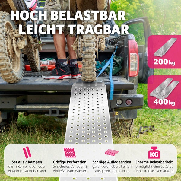Auffahrrampen tectake Sven 160 x 23 x 4,5 cm 2er Set silber