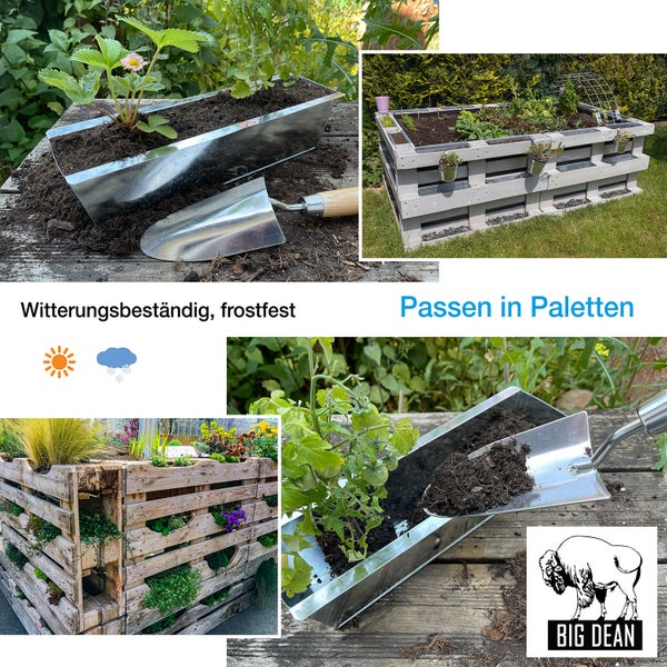 BigDean 8er Set Zink Paletten Blumenkästen - Einsatz 38cm groß silber - aus Metall verzinkt - Zinkkasten Pflanzkasten Balkonkasten Blumentopf für Europaletten
