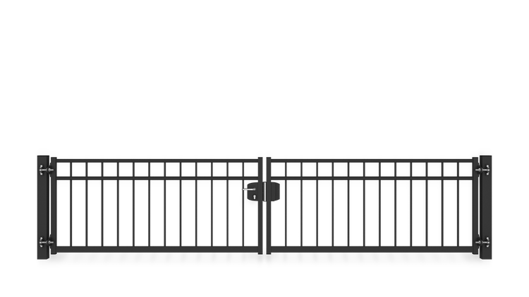 Gartentor ZAUNGURU BASIC-Line Oldenburg aus Metall, Höhe: 83cm, Breite: 388cm, 2-flügelig inkl. Pfosten, Schloss und Zubehör, Feuerverzinkt und zusätzlich in RAL 7016 Anthrazitgrau pulverbeschichtet