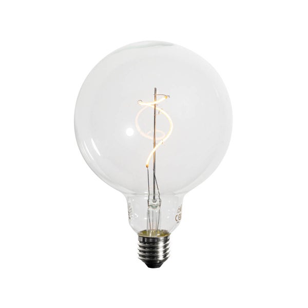 LED-Filament-Leuchtmittel in Globe-Form mit klarem Glas und E27-Sockel.