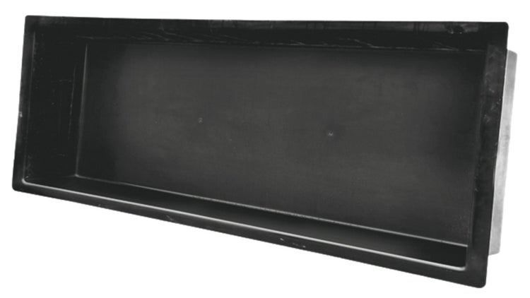 Rechteckiger, schwarzer Pflanzeinsatz aus Kunststoff.
