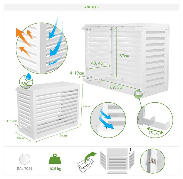 Aneto S Klimaanlagenverkleidung mit Maßangaben