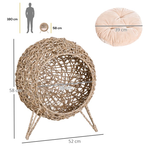 PawHut Katzenhaus aus Rattan, Ø52 x 58 cm, PE-Rattan, Natur