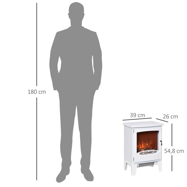 HOMCOM LED Elektrokamin mit Flammeneffekt, 900/1800W, 39 x 26 x 54,8 cm, Metall, ABS-Kunststoff, Glas, Weiß