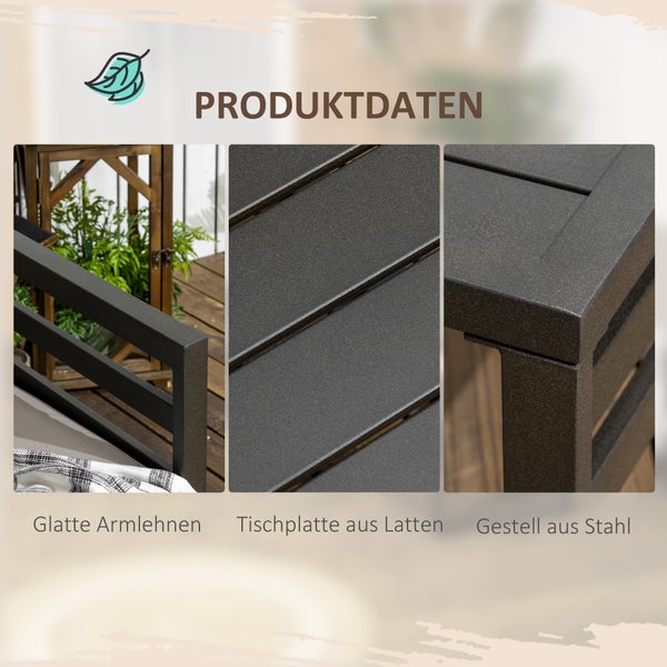 Outsunny 4-tlg. Gartenmöbel-Set, Gartenlounge-Set mit Sitzkissen, zwei Doppelsofas, 128L x 79B x 76,5H cm, Stahl, Hellgrau+Schwarz