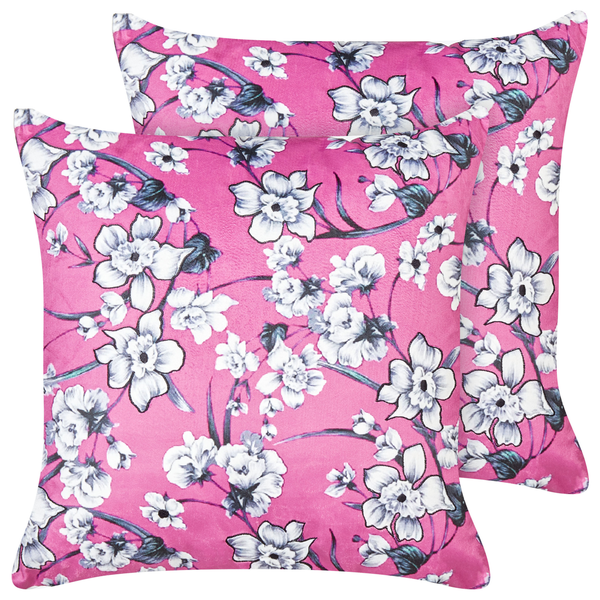 Dekokissen 2er Set KOELERIA Samtstoff 45 x 45 cm Fuchsia Blumenmuster