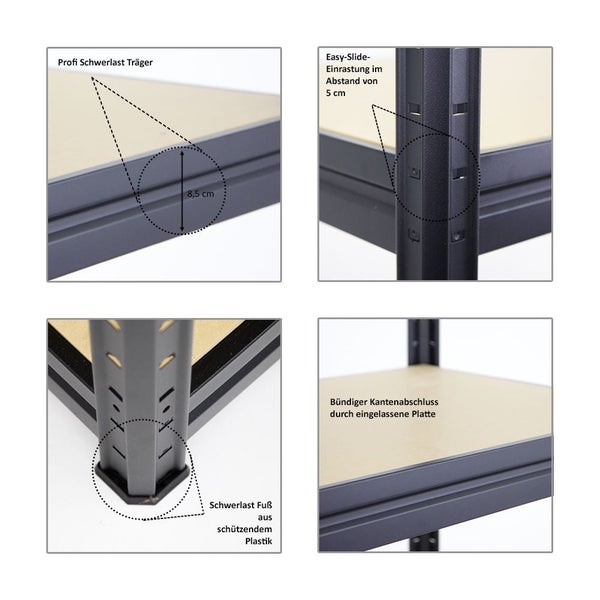 PROREGAL Mega Deal 2er-Sparset Profi-Schwerlastregal Dino HxBxT 180x240x60cm Fachlast 450kg Schwarz, Kellerregal, Steckregal, Garagenregal, Lagerregal