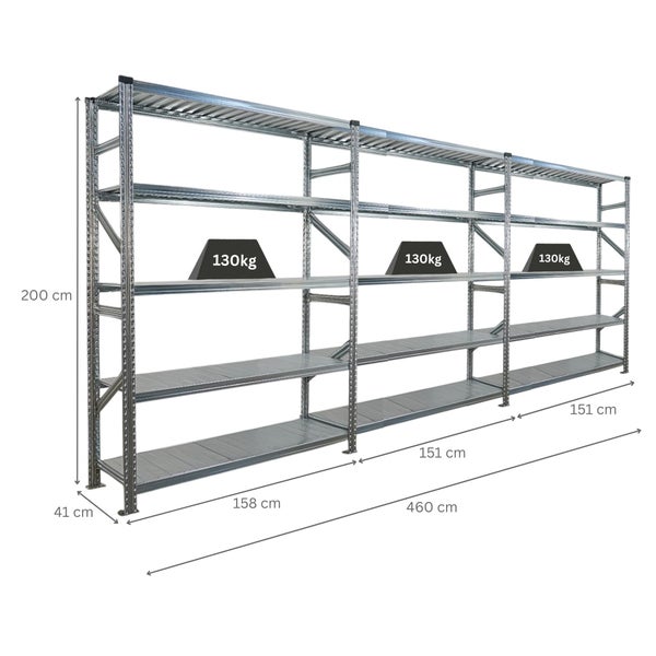 Metallregal mit vier Regalböden und einer Traglast von 130 Kilogramm pro Boden