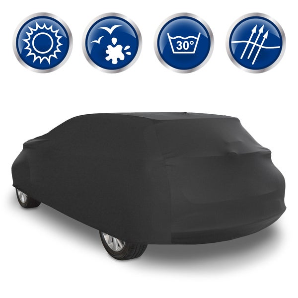 ECD Germany Autoabdeckung Indoor Kombi XL 465 x 157 x 122 cm, Stretch Soft Satin, Grau, Atmungsaktiv, Staub- und Schmutzabweisend, Abdeckplane Autoplane Autogarage Ganzgarage Schutzdecke Schutzhülle