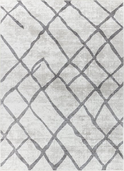 Wohnzimmer-Szene mit gemustertem Teppich, Sitzhocker, Sofa und Fenster