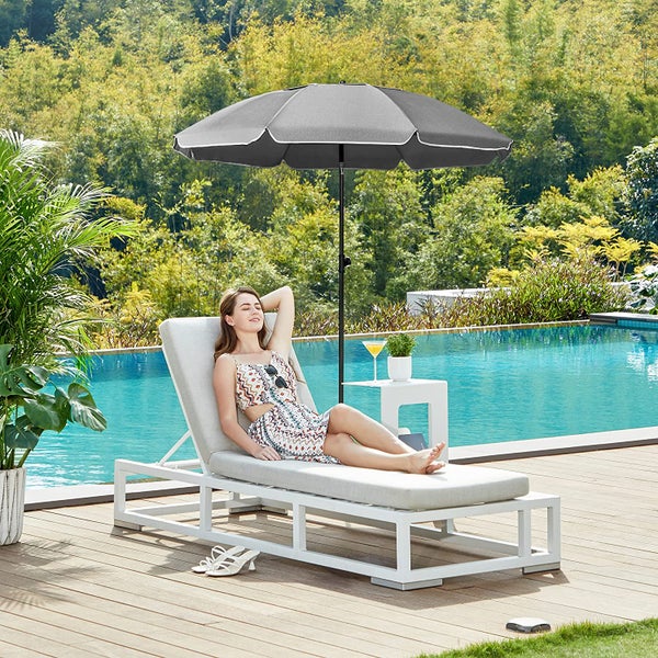 RESCH Sonnenschirm für Strand Grau, Ø 200 cm, Gartenschirm, UV-Schutz bis UPF 50+, knickbar, Sonnenschutz Balkon, tragbar, Schirmrippen aus Glasfaser