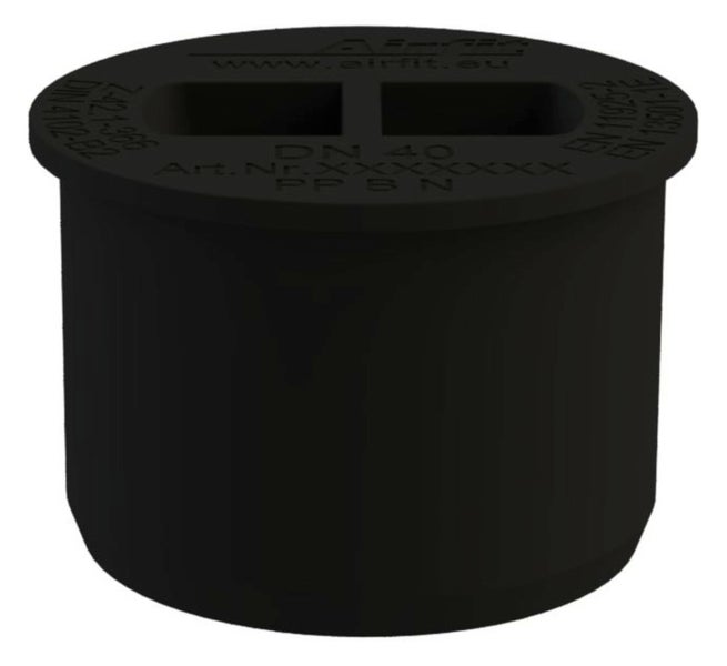 Airfit Rohrstopfen Nennweite 40 aus schwarzem Kunststoff.