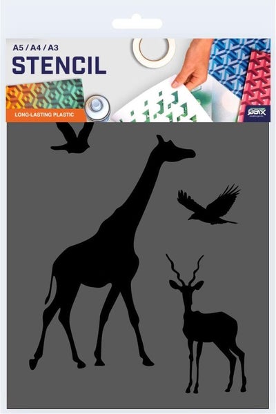 QBIX Afrikanische Tierschablone - A4 Größe - Kunststoff - Schablone