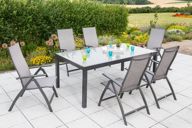 Vicenza Gartenmöbelset 7tlg., Klappsessel, Semi Ausziehtisch 200 (300) x 110 cm