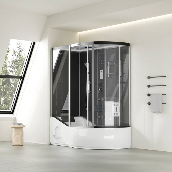 Home Deluxe - Duschtempel ALL IN 2in1 - Schwarz, 170 x 90 x 220 cm Rechts - inkl. Dampffunktion, Regendusche und Fußmassage I Dampfsauna, Duschtempel Whirlpool Fertigdusche