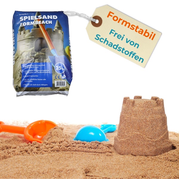 Spielsand Formbeach 25 Kg 0-1 mm Spielkasten Sand für Sandkasten Sandburg Kinderspielsand Quarzsand Spielsand Staubfrei Formstabil