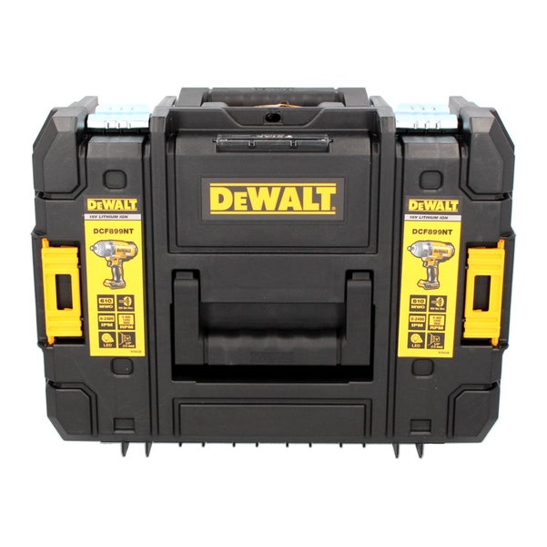 DeWALT Werkzeugkoffer TSTAK für Akku-Schlagschrauber DCF899NT, robuster Transportkoffer aus Kunststoff mit Metallverschlüssen und DeWALT Logo.