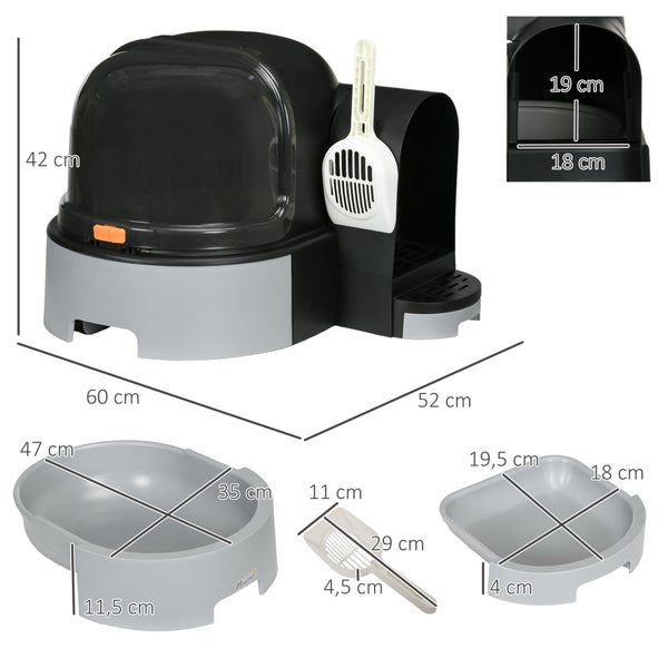 PawHut Katzentoilette, 52L x 60B x 42H cm, Kunststoff, PC, Dunkelgrau