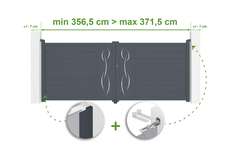 Illustration eines Gartentors mit Breitenangaben