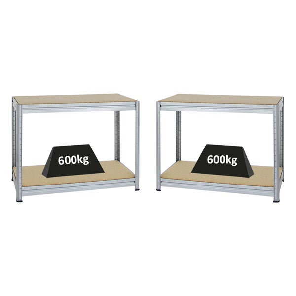 PROREGAL Mega Deal 2x Höhenverstellbare Werkbank Dino HxBxT 90 x 120 x 60 cm Traglast 600 kg Verzinkt