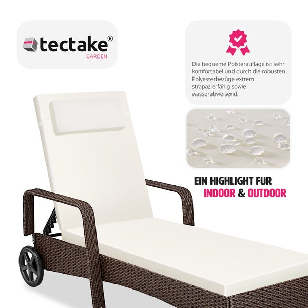 Rattan Sonnenliege tectake Cassis 196 x 72 x 57 - 94,5 cm mit Aluminiumgestell braun gemischt