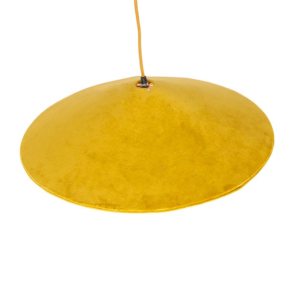 Runder Lampenschirm aus Samt für Pendelleuchten in Ockergelb.