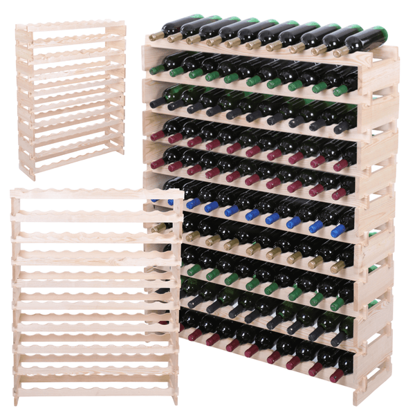 Weinregal VINOTECA FLEX PRO HxBxT 135x103x28cm 100 Flaschen auf 10 Ebenen Massives Kiefernholz Natur unbehandelt