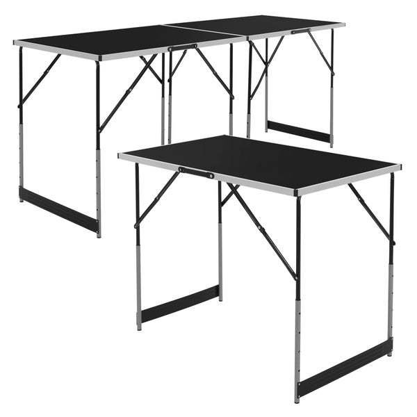 ECD Germany 3-teilig Tapeziertisch klappbar 100x60 cm, Schwarz, Alu Multifunktionstisch, höhenverstellbarer Mehrzwecktisch, Arbeitstisch bis 30 kg belastbar, Flohmarkttisch Campingtisch, mit Verbinder