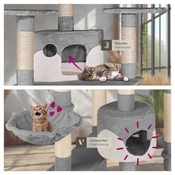 Katzenkratzbaum mit robusten Sisalsäulen und weichem Plüschbezug