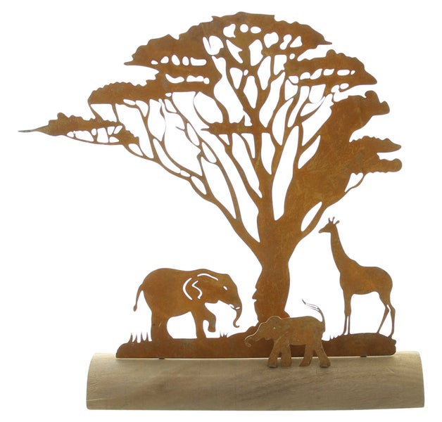 FRANK FLECHTWAREN | Deko-Objekt Savanne, METALL, HOLZ, 27 x 6 x 27 cm