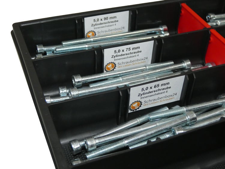 90 tlg Zylinderschrauben Sortiment  M5 // 65mm-100mm Schrauben Set Schraubenbox DIN 912/ISO4762 Bolzen Vollgewindeschrauben Maschinenschrauben Gewindeschrauben Zylinderkopfschrauben