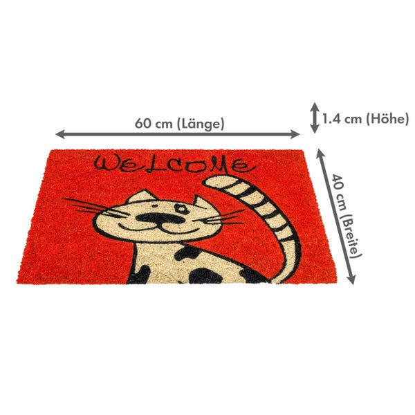 Fußmatte mit Katzenmotiv und den Maßen 60 mal 40 mal 1,4 Zentimeter