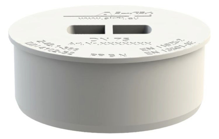 Airfit Muffenstopfen Nennweite 75 aus Polypropylen für Abwasserrohre mit Airfit Logo.