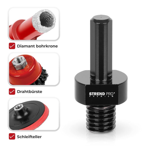 PROREGAL Adapter für Diamant Bohrkronenaufsatz Premium Crystal Adapter M14 an 3 / 8 Sechskantschaft Winkelschleifer Flex M14