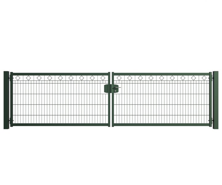 Doppelflügeltor aus Metall mit Gitter