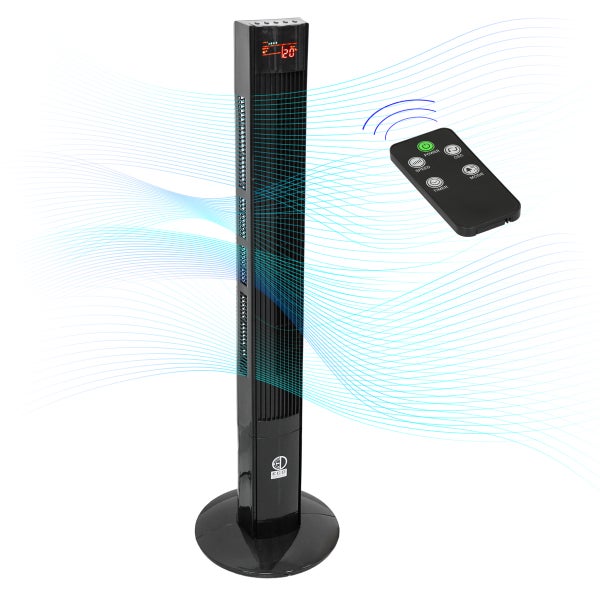ECD Germany Turmventilator mit LED Display und Fernbedienung XL, 45W, 116 cm, Schwarz, mit 3 Geschwindigkeitsstufen und Ventilationsmodi, 140° Oszillation, Standventilator Säulenventilator Ventilator
