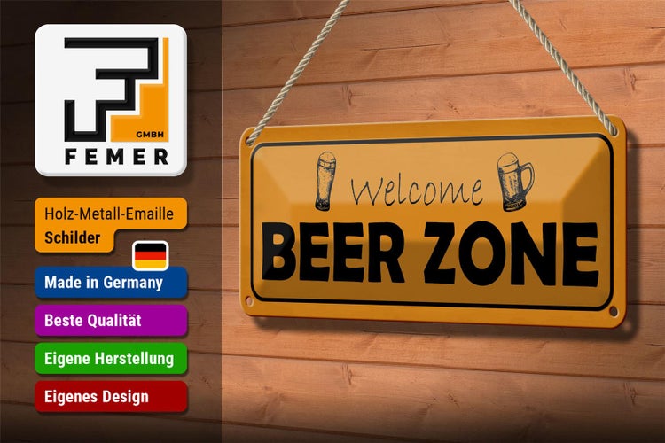 Blechschild Spruch 27x10cm welcome Beer Zone Dekoration
