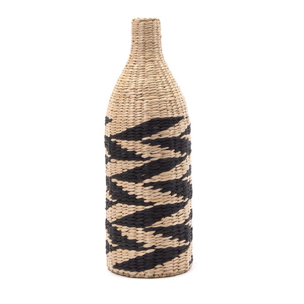 Vase Raya  60  cm, geflochtenes Stroh natur-schwarz