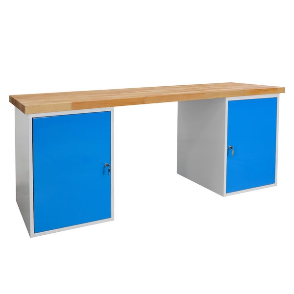 PROREGAL Werkbank Giant Rhino Plus mit 2 Stahlblechkästen HxBxT 84 x 200 x 70 cm Traglast 500 kg Lichtgrau Blau