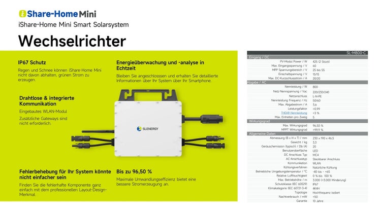 Slenergy 800 Watt Balkonkraftwerk inklusive Aufständerung/ Halter/ Verlängerungskabel/ Mikrowechselrichter mit Wlan