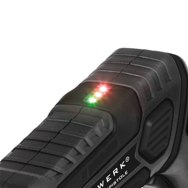 Detailansicht einer PowerWerk Akku-betriebenen Kartuschenpistole mit Batteriestandsanzeige